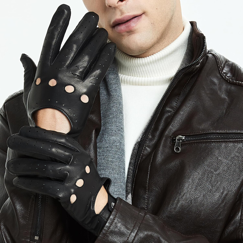 Zluxurq Mens Italian Design Soft And Thin Excellent Lambskin Leather Touchscreen Driving Gloves Black 5051226426292