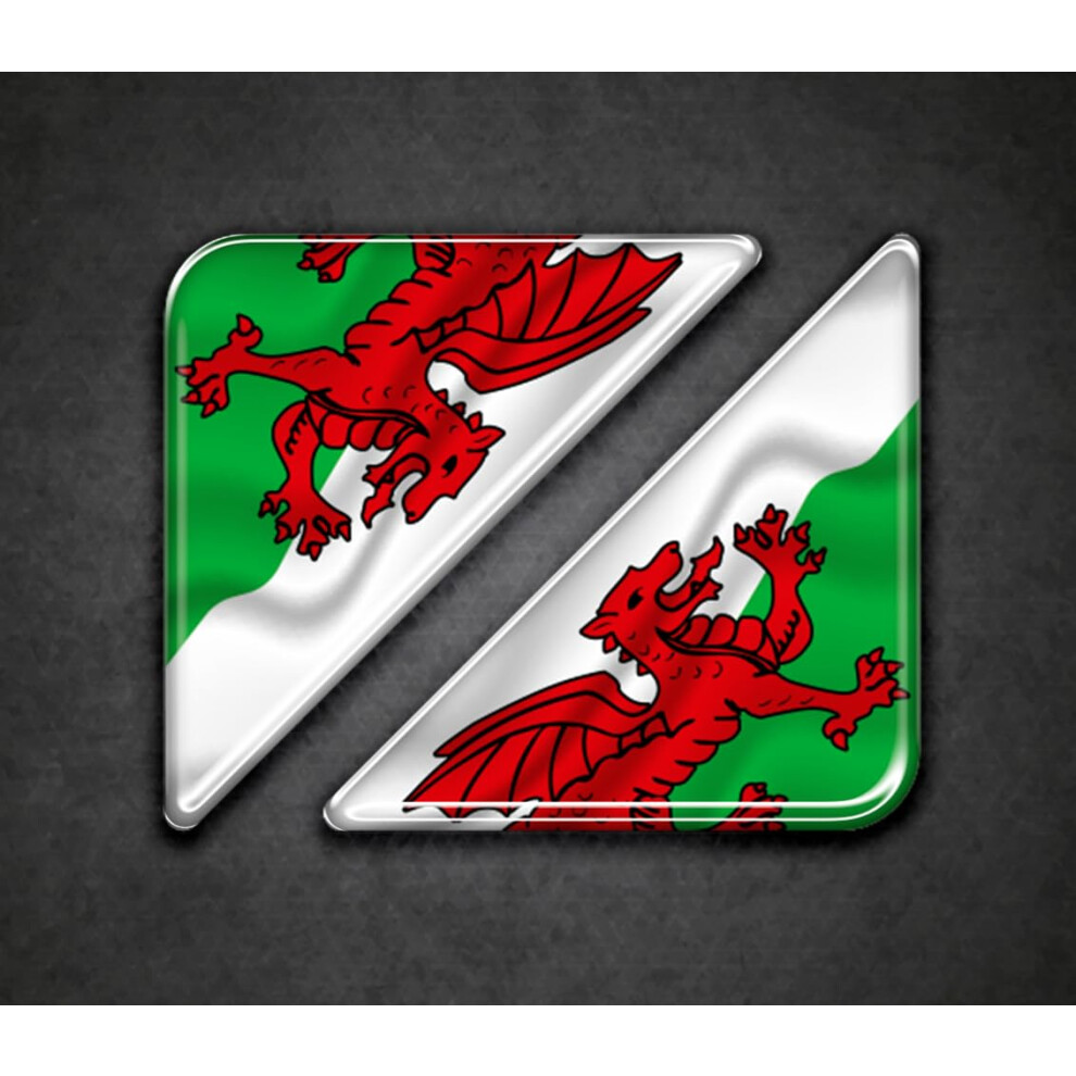 2 X 55Mm Waving Wales Flag Corner Number Plate Stickers - High Gloss Domed Gel 5051226437830