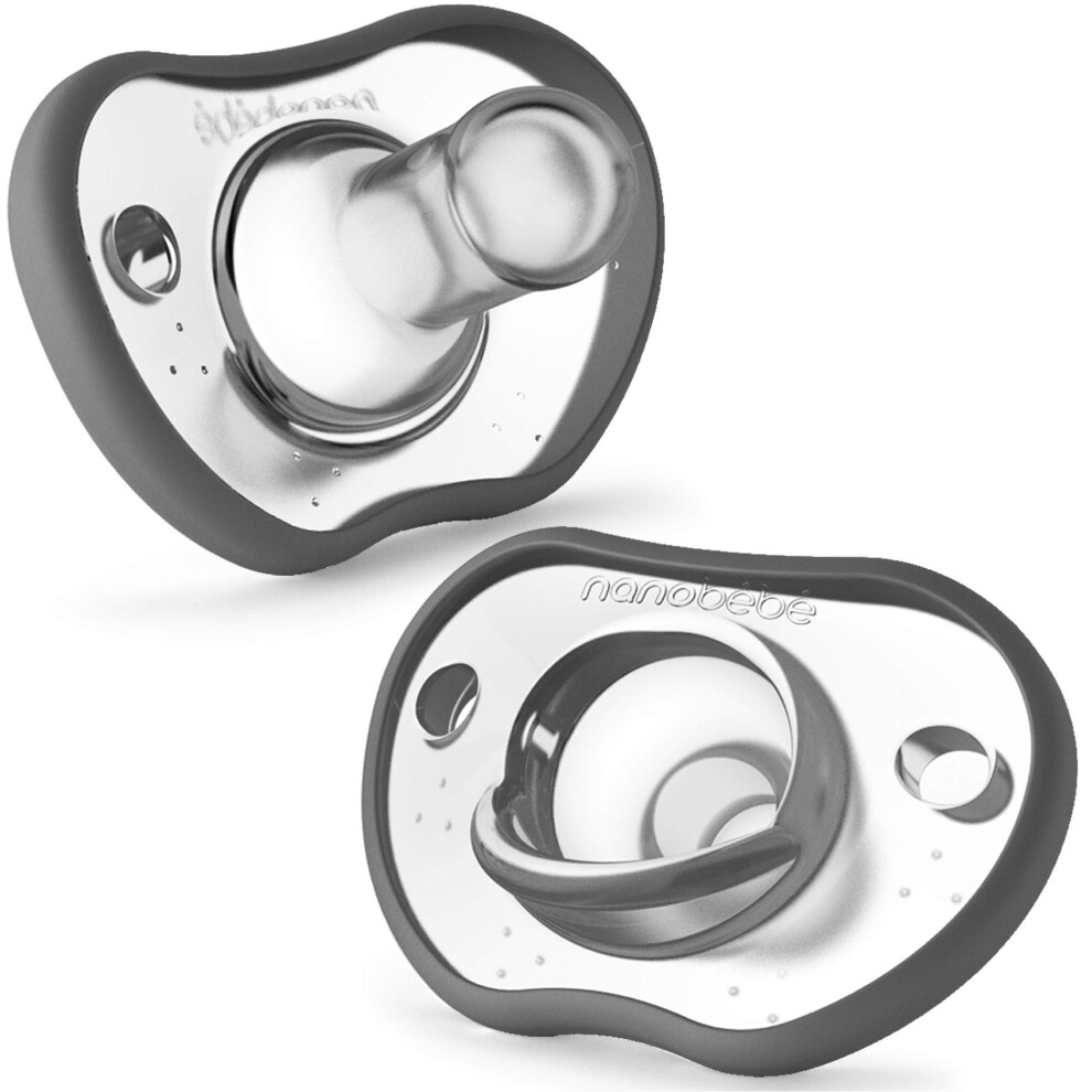 Nanobebe Baby Soothers 0-3 Month - Orthodontic, Curves Comfortably With Face Contour, Award Winning For Breastfeeding Babies, 100% Silicone