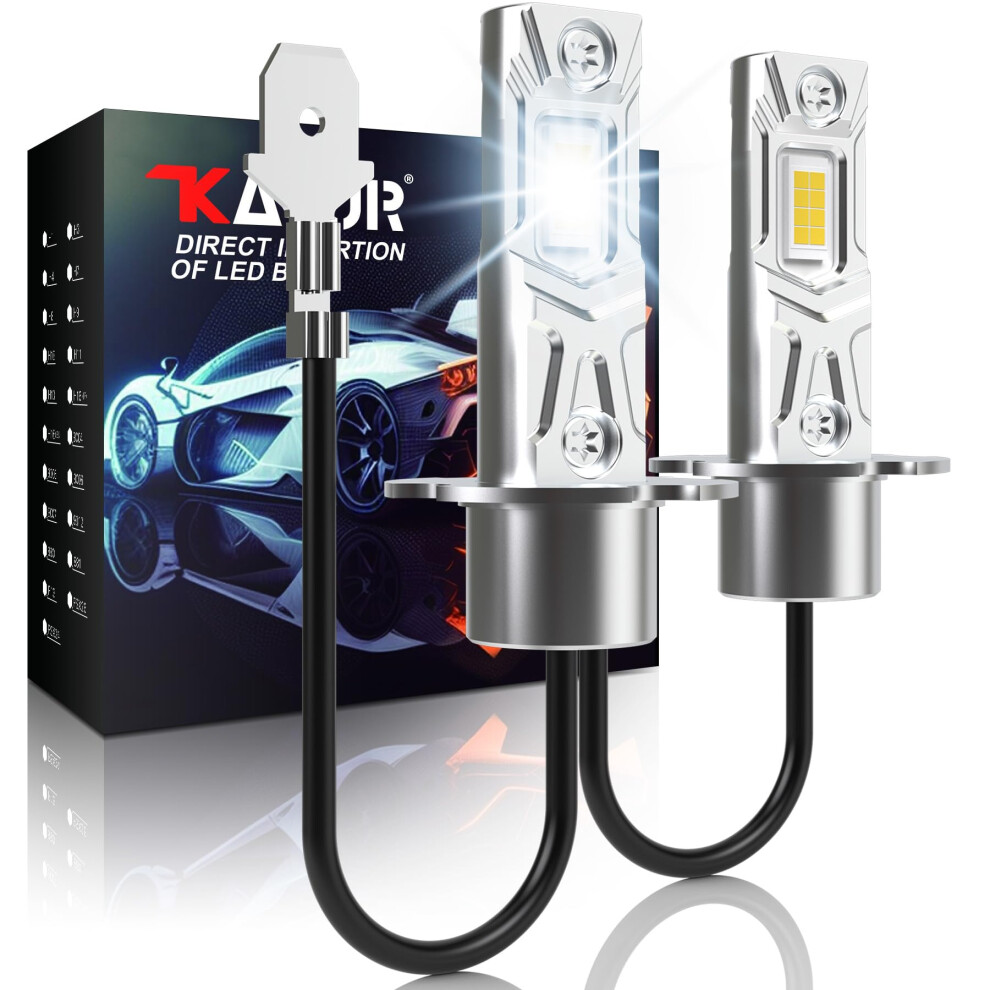 Katur H3 Led Headlight Bulbs, H3 Led Bulb 16000Lm 6000K 500% Brightness Fanless Waterproof Mini Size Plug And Play Conversion Kit Halogen White 5051226421327