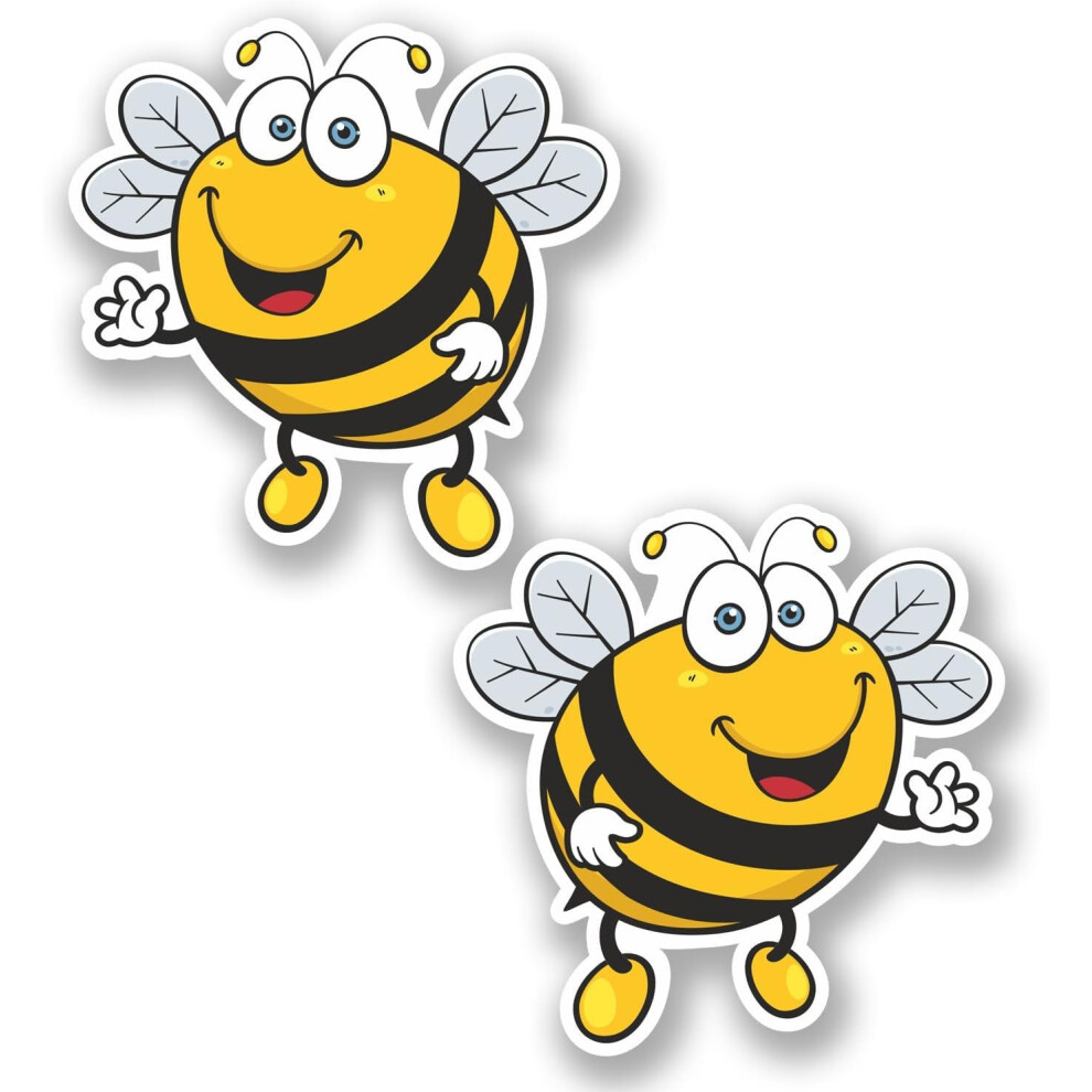 2No. 100Mm Happy Bee Stickers - Easy To Apply To Vehicles, Laptops, Furniture Etc. - Self Adhesive Stickers 5051226439605