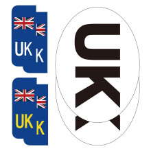 BEEWAY UK Car Stickers for Europe - 2x UK Oval + 4x Number Plate Stickers - Gloss Laminated, Self-adhesive Vinyl Sticker for Cars, Vans, Trucks Drivi