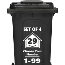 4 x Bin Numbers for Wheelie Bins, 1-99, 15cm ‘Happy House’ Design Dustbin Stickers, Easy Application Stick On Number Stickers