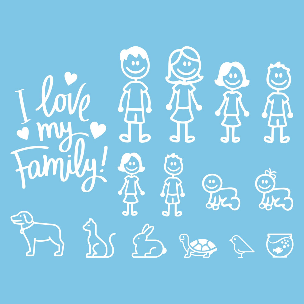 Photos - Other Electrical Equipment Autodomy Happy Family Stickers Pack of 15 Units + Sticker I Love My Family | Family Car Stickers Resistant to Rain and Sun