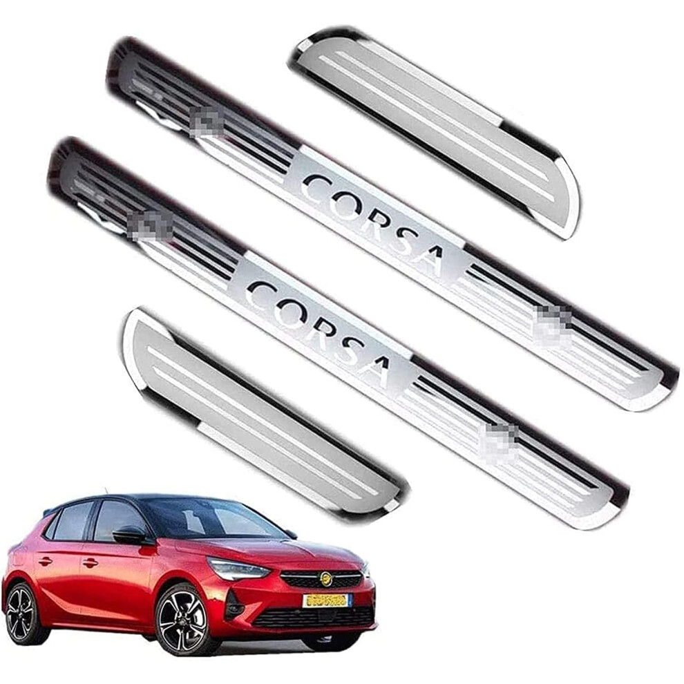 4Pcs Stainless Steel Car Door Sill Protector Strips For Opel Vauxhall Corsa 2016-2020 2021, Car Door Edge Entry Scuff Guard Strips 5051226423284