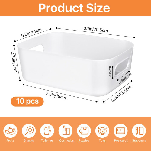 Akamino 10 Pcs Plastic Storage Boxes, 20.5X14X7Cm White Storage Baskets With Handle 1