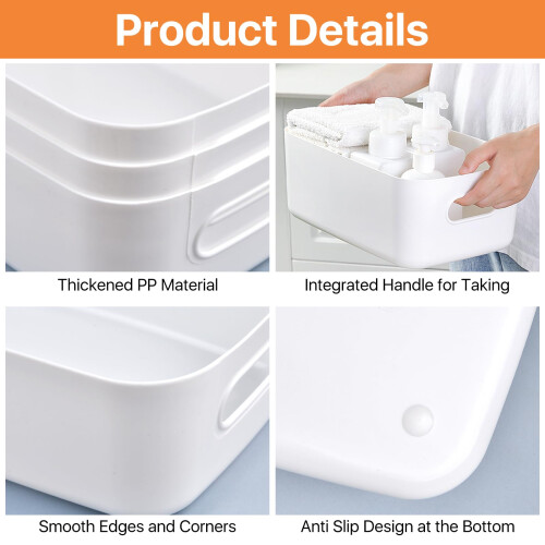 Akamino 10 Pcs Plastic Storage Boxes, 20.5X14X7Cm White Storage Baskets With Handle 2