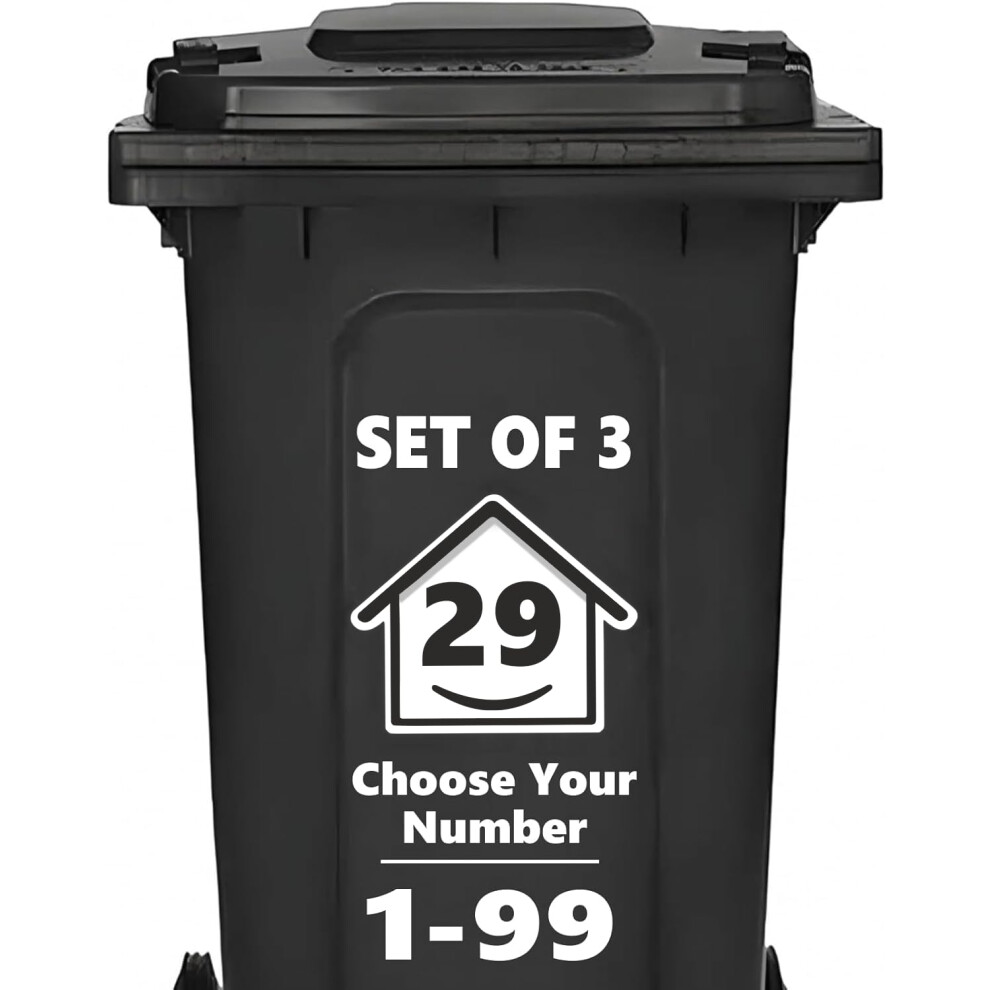 3 X Bin Numbers For Wheelie Bins, 1-99, 15Cm ÂHappy Houseâ Design Dustbin Stickers, Easy Application Stick On Number Stickers 5051226431012