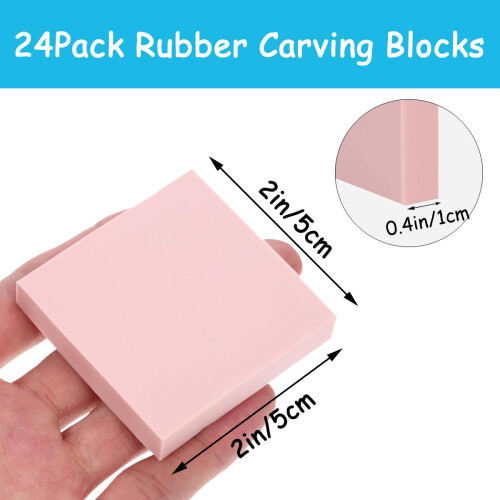 Acidea Rubber Carving Blocks, 24pcs 2"x2" Square Pink Linoleum Blocks for Printmaking 1