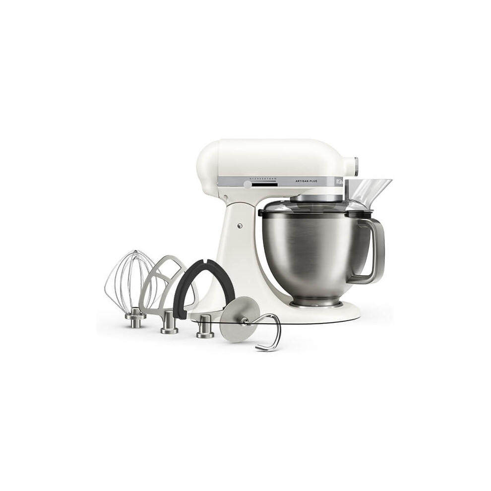 KitchenAid Artisan Plus 4.7L Tilt-Head Stand Mixer, Stainless Steel Bowl, 10 Speeds, Dough Hook, Flat Beater & Wire Whisk Included, Porcelain White - Image 6