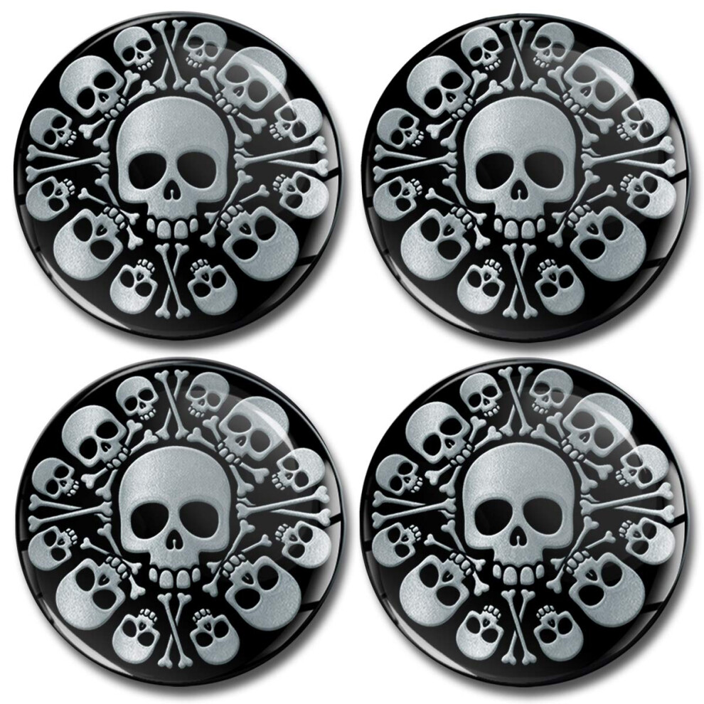 Biomar Labs 4 X 60Mm 3D Domed Car Wheel Centre Rims Hub Skull Stickers Decals For Caps A 9860 Silver 5051226428340