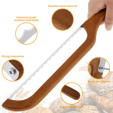 Littleduckling Bread Bow Knife 10inch Serrated Bread Slicer with Ergonomic Bamboo Handle for Homemade Bread, Sourdough, Baguette, Cake, Fruit