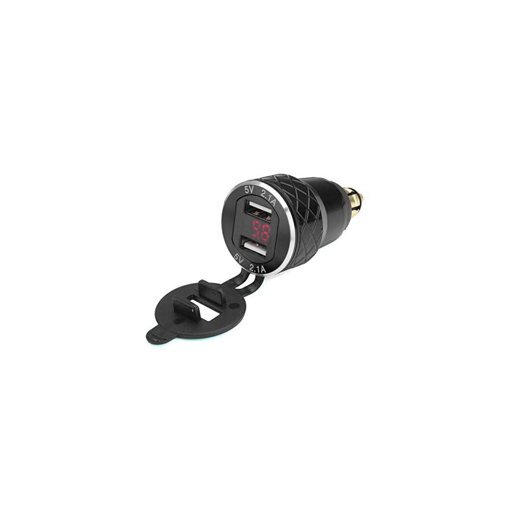 Alamor 12V-24V 4.2A Voltmeter Motorcycle Dual Usb Charger Din Socket Compatible With Bm-W Motorbike - Red/Black 5003803885923