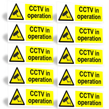 CCTV In Operation Sign – 2/4/6/10 Pack Self Adhesive CCTV Stickers – 15cm x 5cm Landscape Warning Signs for Outdoor Indoor Use (10)