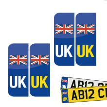 4 Pack UK Number Plate Stickers – Self-Adhesive Vinyl Stickers for Car Travel – Weatherproof – Union Jack Flag Labels Replaces EU or GB Flag –