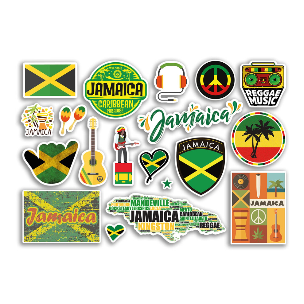 A5 Sticker Sheet Jamaica Vinyl Stickers - Caribbean Country Landmarks Holiday Stamp Summer Map Flag Travel City Luggage Scrapbooking #79028 5051226438981