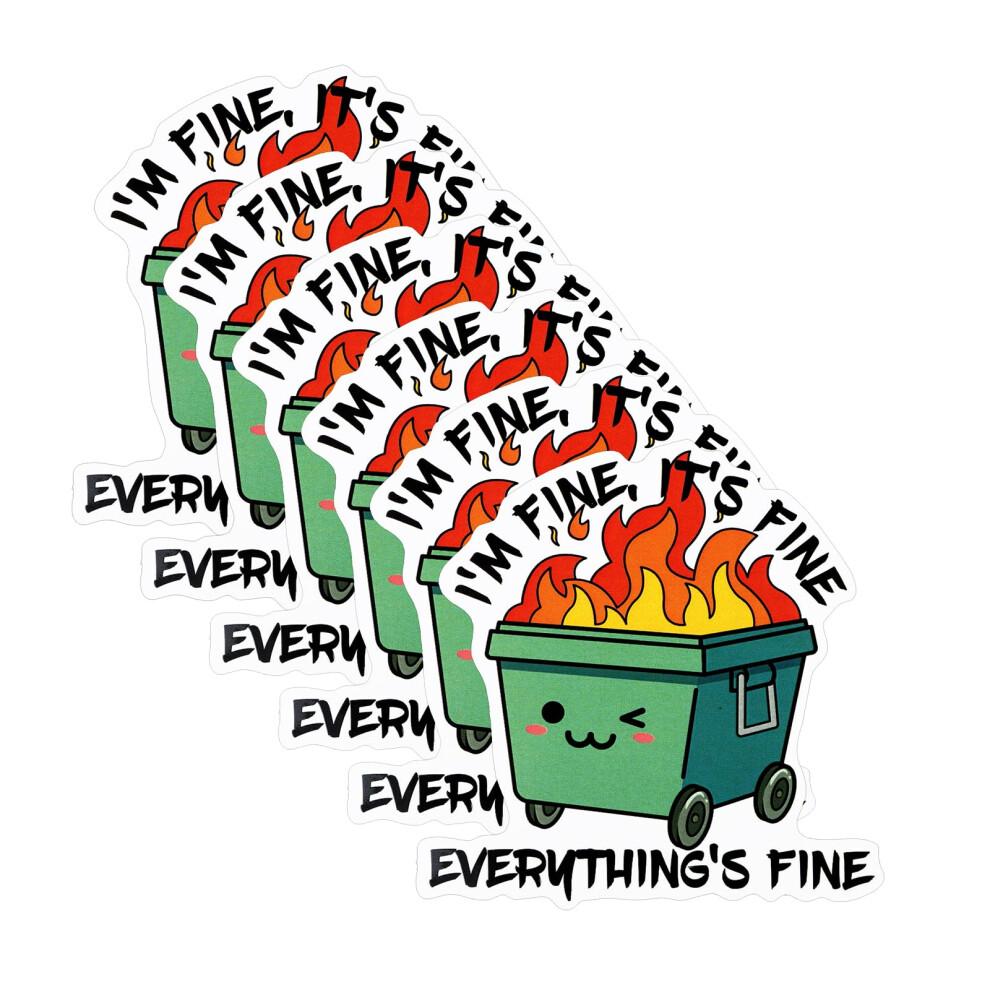 Gosknor 6Pcs Funny Dumpster Fire Stickers, 3X3 Inch I'm Fine It's Fine Everything's Fine Creative Dumpster Fire Meme Sticker Waterproof Pvc Decal 5051226439711