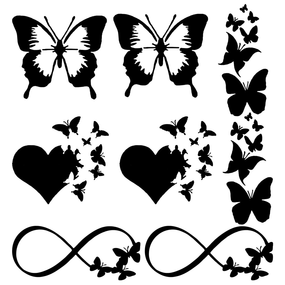 Gorgecraft 8 Sheets Vinyl Butterfly Car Decals Laser Reflective Car Sticker Butterfly Infinity, Butterflies Heart, Love Black 5051226431586