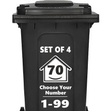4 x Bin Numbers for Wheelie Bins, 1-99, 15cm ‘Happy House’ Design Dustbin Stickers, Easy Application Stick On Number Stickers
