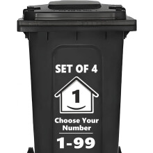 4 x Bin Numbers for Wheelie Bins, 1-99, 15cm ‘Happy House’ Design Dustbin Stickers, Easy Application Stick On Number Stickers