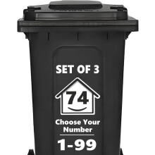 3 x Bin Numbers for Wheelie Bins, 1-99, 15cm ‘Happy House’ Design Dustbin Stickers, Easy Application Stick On Number Stickers