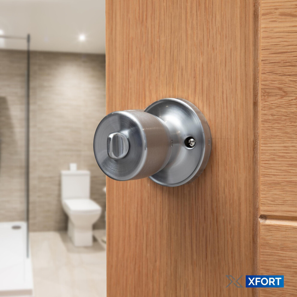 Xfort Tulip Privacy Knob Set Satin Chrome, Keyless Door Knob With Lock For Internal Wooden Bathroom Doors 5051226662850