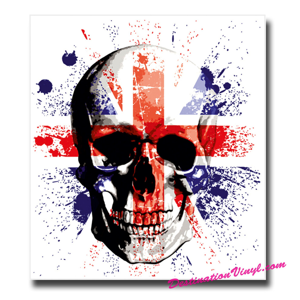2 X Glossy Vinyl Stickers - Union Jack Scull Skull Head Paint Splat #0001 (As Shown.) 5051226433191