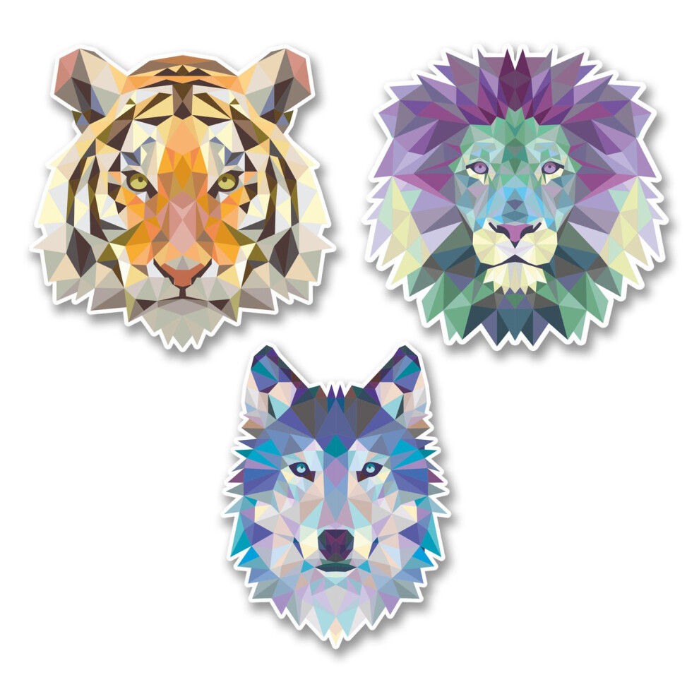3 X 10Cm Funky Lion Tiger Husky Wolf Vinyl Stickers Decals Laptop Car Bike #6224 (10Cm Tall.) 5051226431579