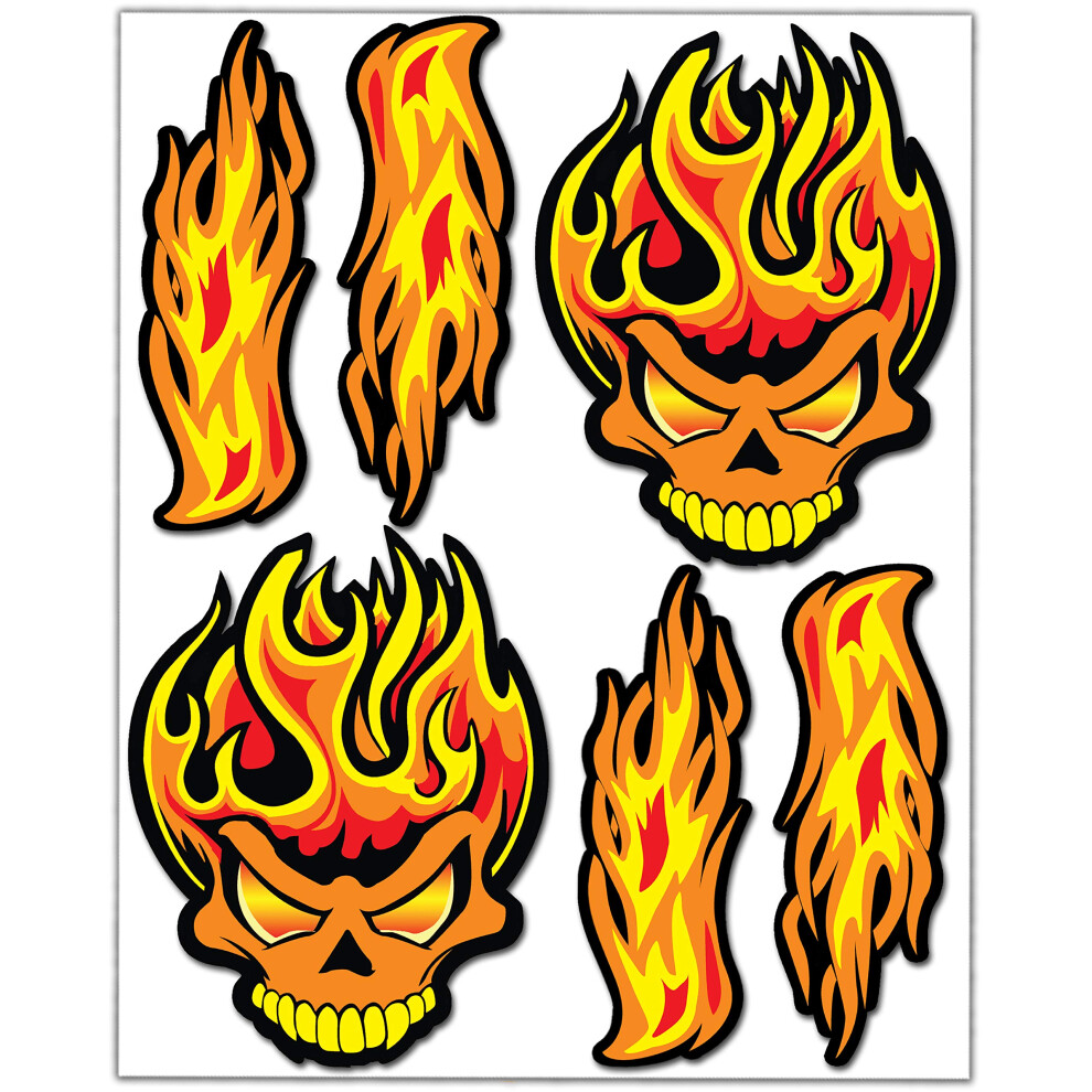 Biomar Labs Set (6Pcs) Vinyl Decals Skull Flame Fire Flames Stickers Car Motorcycle Bike Scooter Helmet D 80 5051226434327
