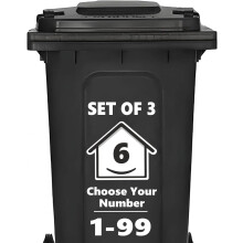3 x Bin Numbers for Wheelie Bins, 1-99, 15cm ‘Happy House’ Design Dustbin Stickers, Easy Application Stick On Number Stickers