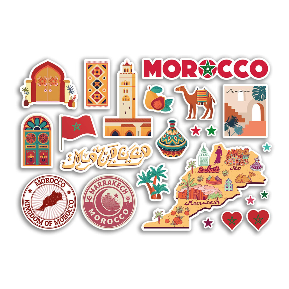 A5 Sticker Sheet Morocco Vinyl Stickers - Country Landmarks Holiday Stamp Summer Map Flag Travel City Luggage Scrapbooking #79017 5051226432415