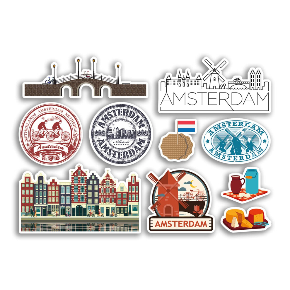 A5 Sticker Sheet Amsterdam Vinyl Stickers - City The Netherlands Landmarks Culture Stamp Holland Holiday Travel #78505 5051226436734