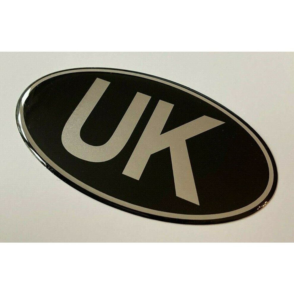 Uk Car Oval Gel Domed Sticker 75Mm X 43Mm Sticker/Decal - Retro - Chrome On Black 5051226435645