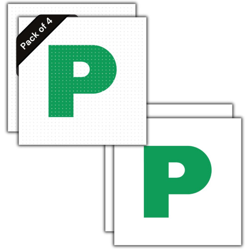 P Plate Stickers for New Driver | Micro-Perforated Tech: See-Through Inside, Bold Outside | Includes Both Micro-Perforated & Solid Vinyl Stickers | 7