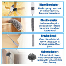 wlich Feather Duster with Extension Pole, 11 Pcs Reusable Bendable Washable Cobweb Duster with Extension Pole 15-84 Inch0, for Cleaning High Ceilings