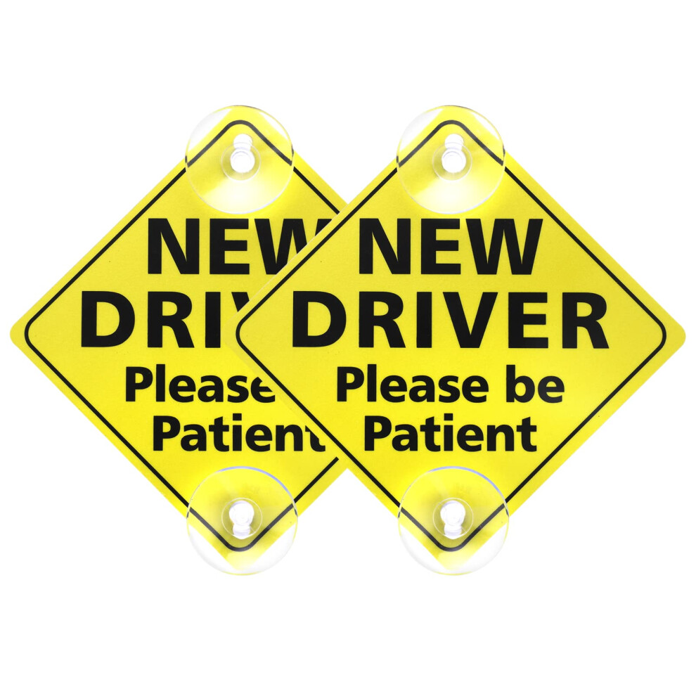 Cobee New Driver Sign, 2Pcs Please Be Patient Car Window Signs With Suction Cups Car Vehicle Reflective Sticker Bumper Student Driver Sign Window Yellow 5051226436390