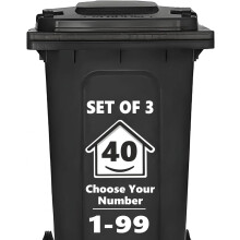 3 x Bin Numbers for Wheelie Bins, 1-99, 15cm ‘Happy House’ Design Dustbin Stickers, Easy Application Stick On Number Stickers