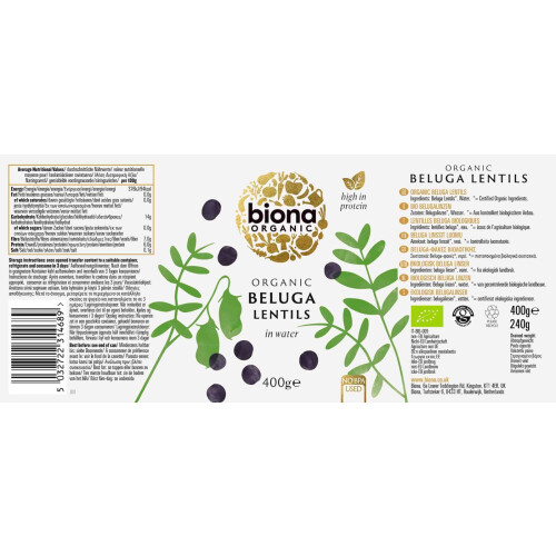 Biona Organic Black Beluga Lentils, 400g 1