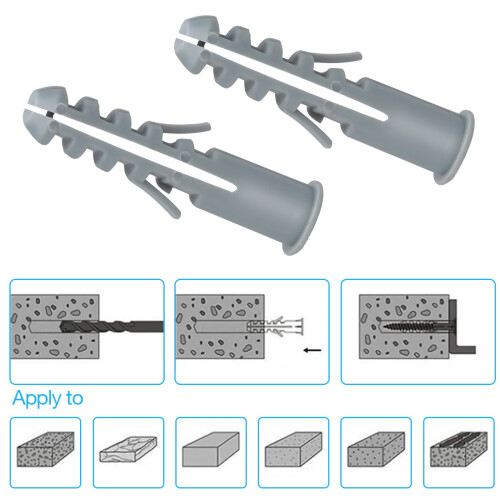 300Pcs Assorted Wall Plugs Set Gray Plastic Column Expansion Pipe Size 5mm 6mm 8mm 10mm 2