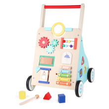 Wooden Baby Walker Push and Pull, Learning Activity Walker, 10 in 1 Multiple Activities Center for Toddlers Boys Girls