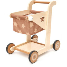 Asweets 2 in 1 Wooden Baby Walker, Push and Pull Doll Stroller, Shopping Cart Learning Walker for Boys and Girls