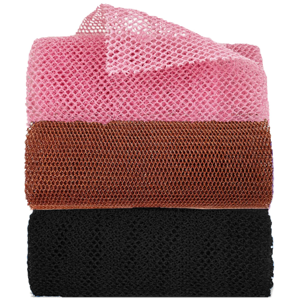 Kangsit 3 Pcs African Exfoliating Net, Nylon Long Bath Sponge, Bathing Body Exfoliating Back Scrubber Skin Smoother Bath Accessories Back Foot Scalp Scrub