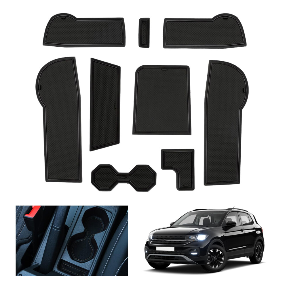 Gafat Compatible With Vw T-Cross 2018-2023 Non-Slip Rubber Mats, Centre Console & Door Seam Mats (Black) Black 5051226465000