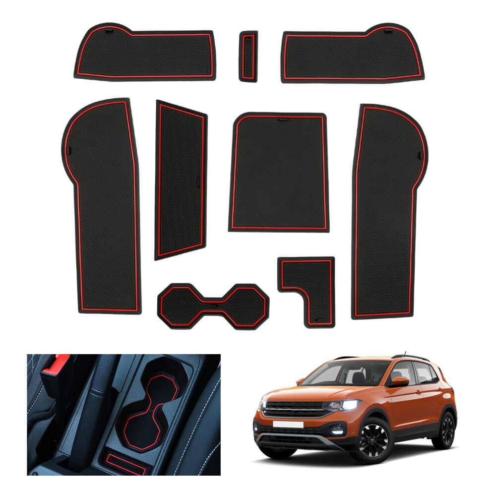 Gafat Compatible With Vw T-Cross 2018-2024 2025 2024 Non-Slip Rubber Mats, T Cross R-Line Se Centre Console, Door Seam Mats (Red) Red 5051226466359