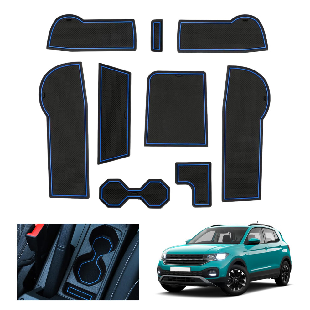 Gafat Compatible With Vw T-Cross 2018-2024 2025 Non-Slip Rubber Mats, Centre Console, Door Seam Mats (Blue) Blue 5051226466342