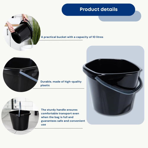 Plastic Cleaning Bucket 10 L Black 2