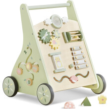 Wooden Baby Walker, Push and Pull Learning Activity Walker for 12+ Months, Multiple Activity Center for Boys Girls