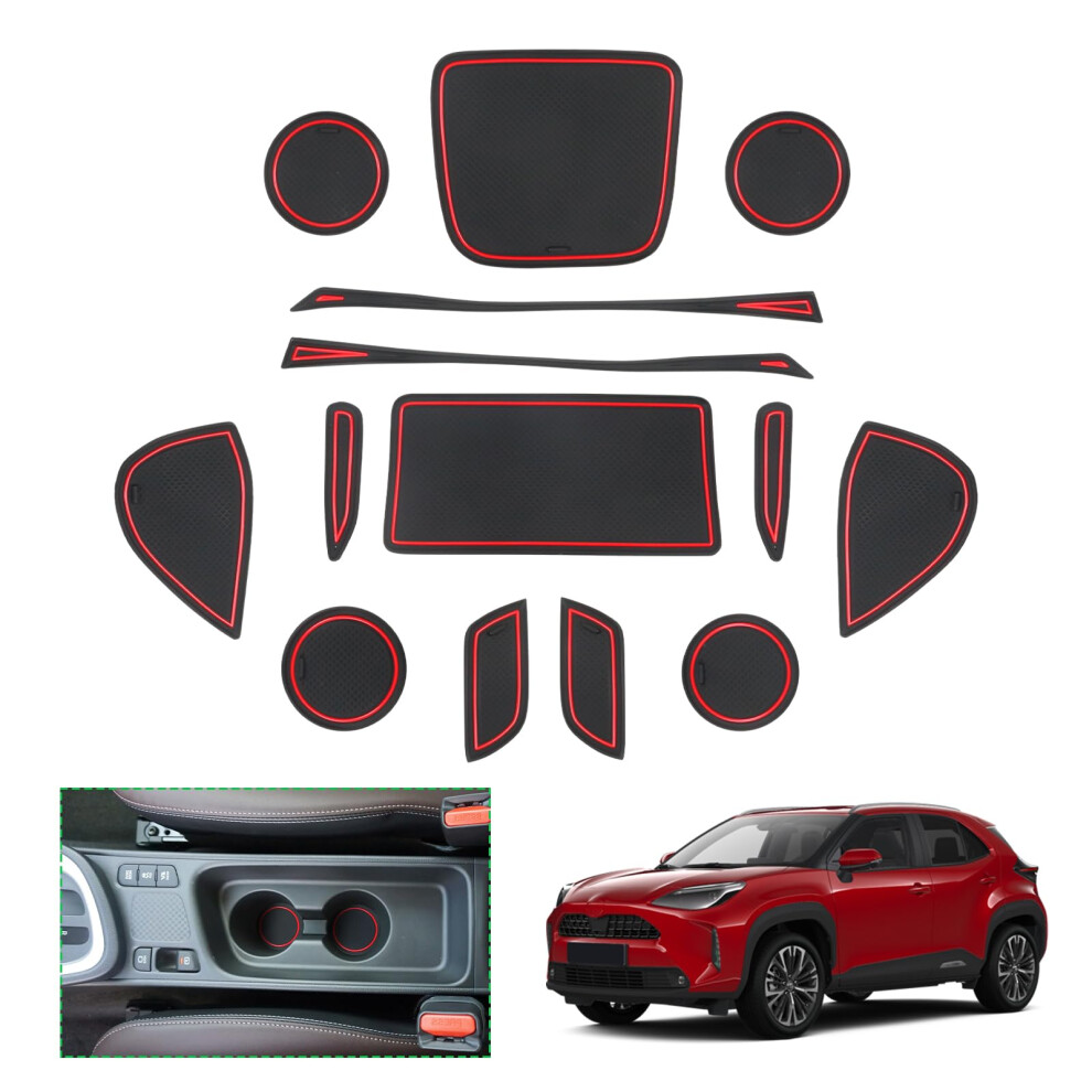 Gafat Compatible With Toyota Yaris Cross 2021-2024 2025 Non-Slip Rubber Mats For Centre Console & Door Seam, Yaris Cross Accessories (Red) Red 5051226465963