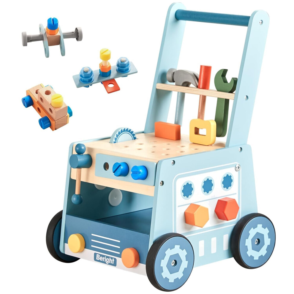 Asweets Wooden Baby Push And Pull Walker, Boys Girls Tool Bench For 3+, Toddlers Activity Centre Set, Montessori Educational Toy For Kids Learning To Walk