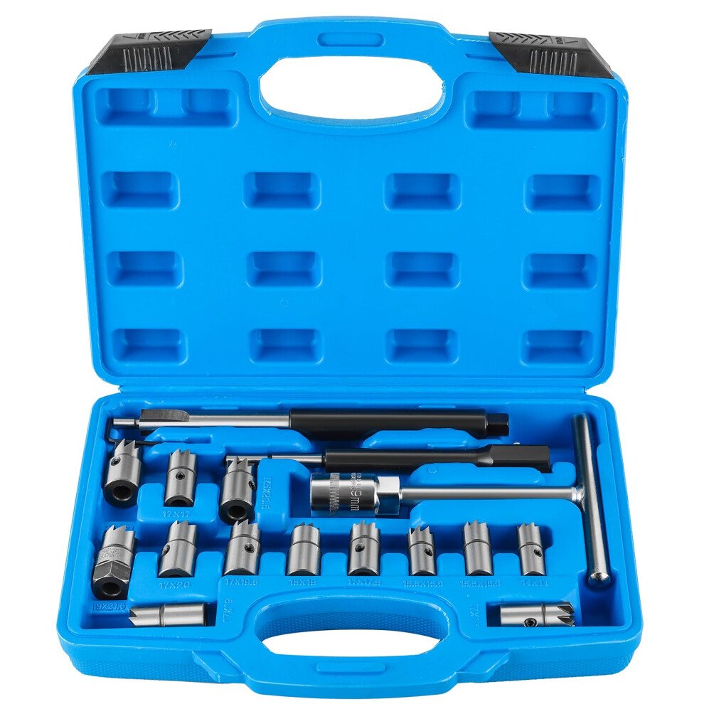 Dasbet 17Pcs Diesel Injector Seat Cutter Injector Seat Cleaning Kit Professional Diesel Injector Seat Cutting Tool Fuel Injector Carbon Remover Set 5051226450396